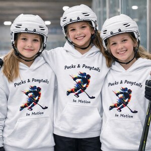 Athletic Gear Hockey Female Shirt Rainbow Colored Design Player Silhouette Graphic Ponytail Style Team Wear Apparel Sports Fashion Statement Hockey Girl Representation Game Day Outfit Fan Clothing Gift Idea Hockey Enthusiast Present