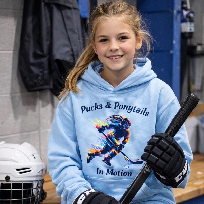 Rainbow Hockey Design Female Player Shirt Athletic Team Wear Sports Fashion Statement Hockey Girl Representation Ponytail Silhouette Graphic Sporty Look Game Day Outfit Fan Apparel Gift Idea Hockey Lover Present Colorful Pattern Women