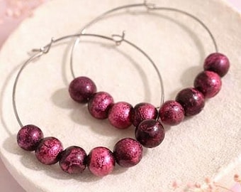 Hoop Earring Handmade Beaded Jewelry Polymer Clay Bead Nickel Free Silver Lightweight Glitter Accessory Sparkle Statement Piece