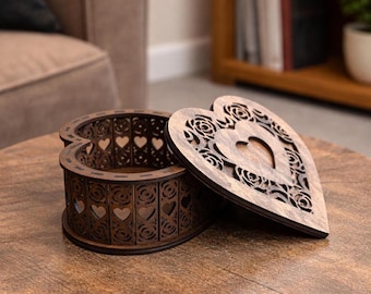 Caja de joyería de madera con diseño de corazón y rosa, cofre del tesoro para bodas, regalo romántico para el Día de la Madre, decoración rústica para el hogar, caja de dulces y regalo.