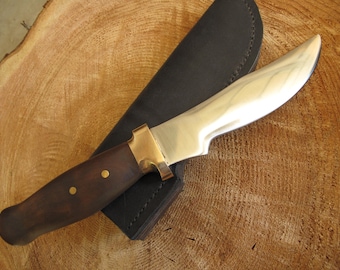 Handmade In The USA, Custom Hunting, Fishing and Skinning Knife 1085 Steel Blade, Maple Handle and Heavy Leather Sheath Free Shipping