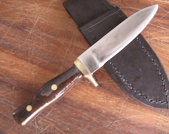 Fine Hand Made In the USA, Hunting , Fishing, Belt Knife, D2 Steel Blade, Rose Wood Handle With Heavy Leather Sheath