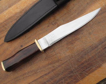 Handmade Bowie Knife, 1090 Carbon Steel Blade, Desert Ironwood Handle, Leather Sheath