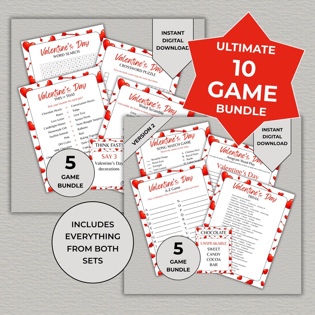 Valentine’s Day Printable Games Bundle | Valentines Party Ultimate 10 ...