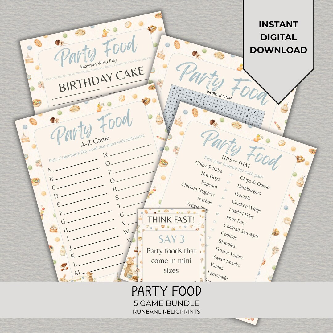 Party Food Games Bundle Printable | 5 Fun Party Games for Kids & Adults ...
