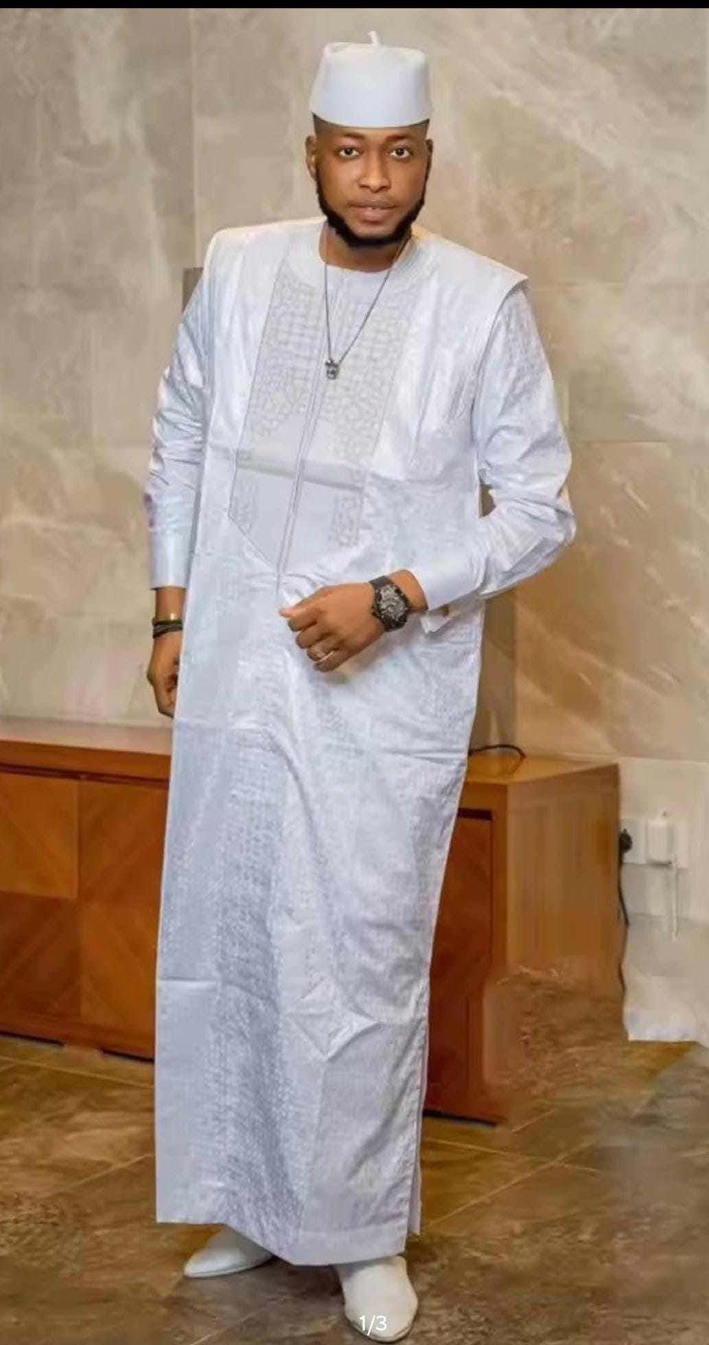 Men's Bazin Riche 3-piece Set: Traditional African Embroidery, Long ...