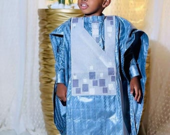 Boys Traditional African Dashiki Bazin Riche Gown Set (Ages 2-14)