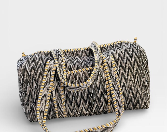 Block Print Quilted Duffle Bag, Handmade Cotton Weekender Bag, Indian Blockprint Travel Bag, Boho Overnight Bag, Gym Yoga Bag