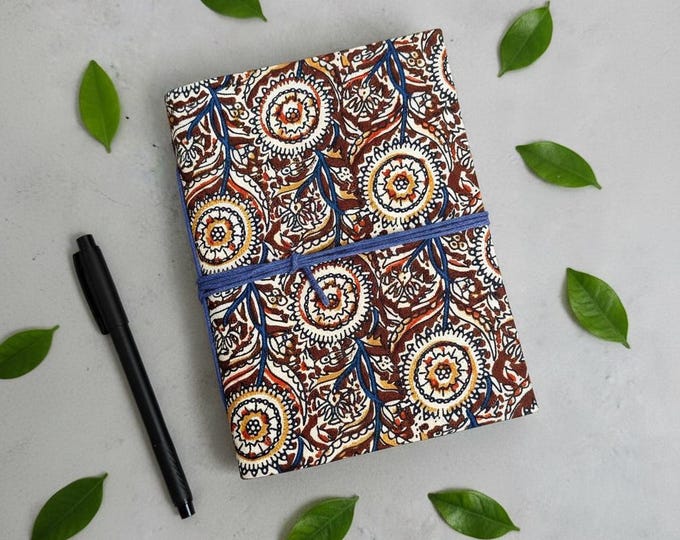 Handmade Brown Block Print Diary | Vintage Floral Fabric Journal | Cotton Notebook | Travel Journal | Artisan Handmade Gift Idea
