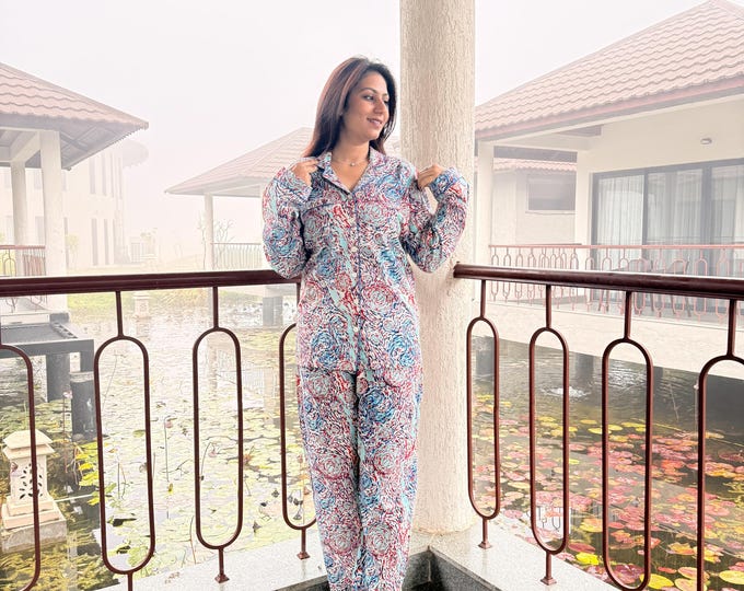 Hand Block Print Cotton Coord Set, Matching Top and Pants Outfit, Handmade Lounge Wear, Boho Summer Set