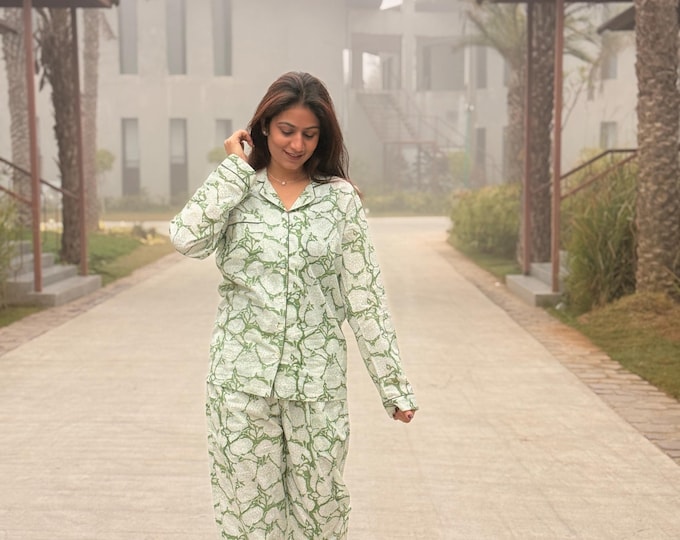 Hand Block Print Cotton Coord Set, Matching Top and Pants Set, Handmade Loungewear Set, Comfortable Summer Outfit