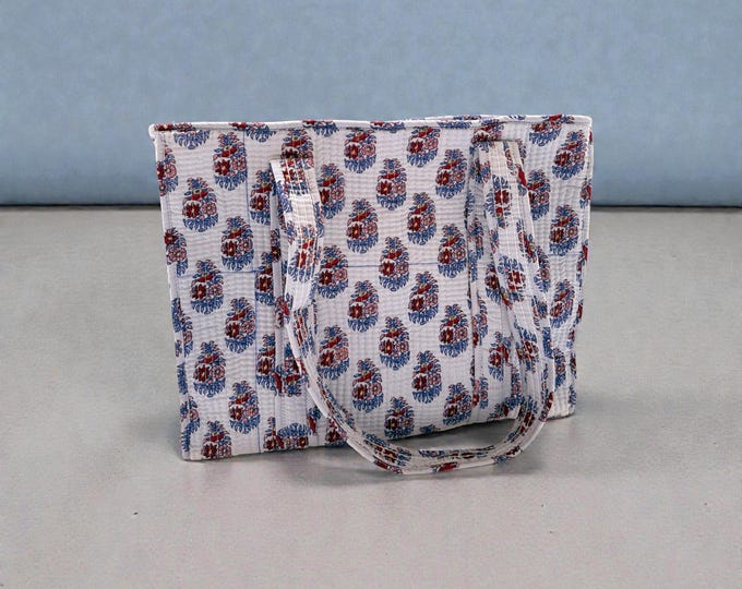 Hand Block Printed Quilted Cotton Tote Bag | Floral Indian Shoulder Bag