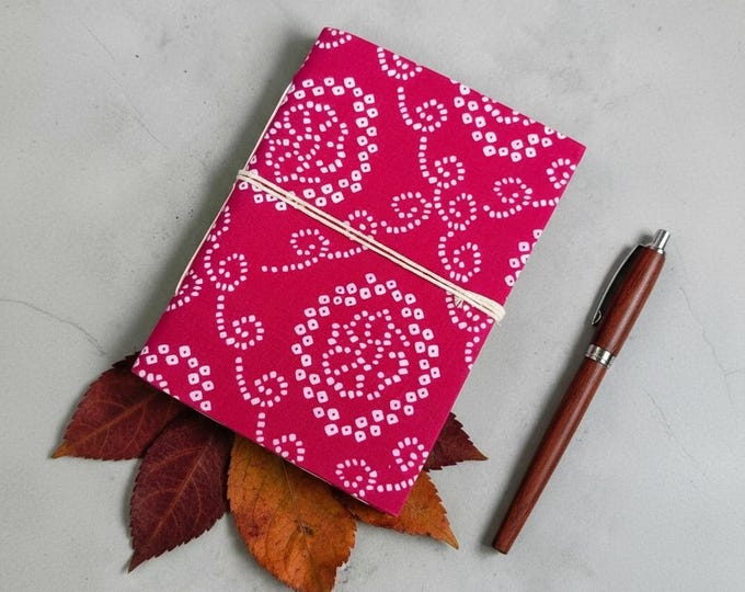 Handmade Pink Block Print Diary | Bandhani Style Fabric Journal | Travel Notebook | Artisan Handmade Notebook | Gift for Writers & Creatives