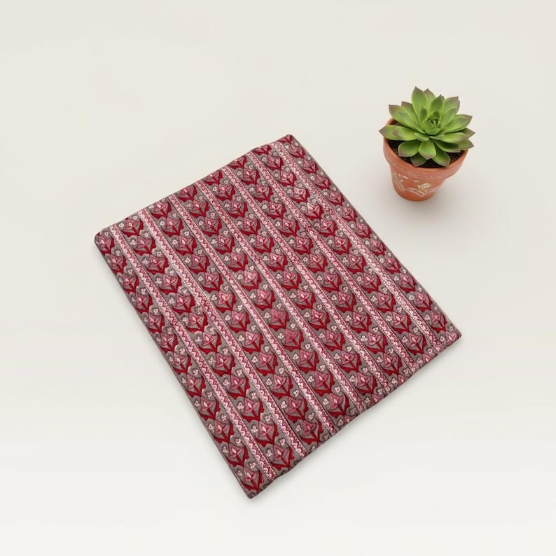 Red Floral Stripe Hand Block Print Cotton Fabric by Yard,indian Running ...