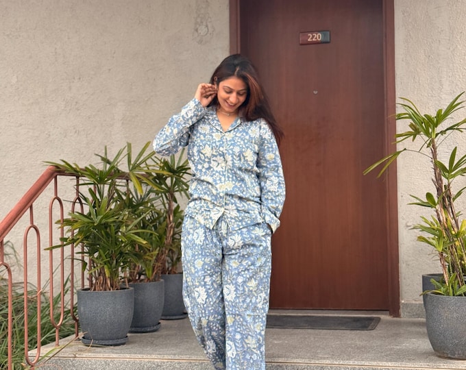 Hand Block Print Cotton Coord Set, Matching Top and Pants Set, Handmade Loungewear Set, Comfortable Summer Outfit