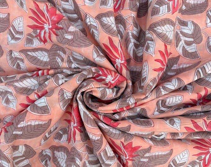 Hand Block Print Cotton Running Fabric, Natural Dye Fabric by the Yard, Handmade Indian Textile, Sewing Craft Fabric