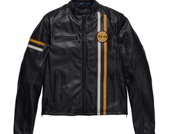 Chaqueta de motociclista de piel de oveja auténtica negra para hombre de la India