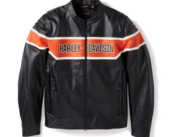Harley-Davidson Men’s Black TRENTON Biker Jacket Genuine Cowhide Leather Motorbiker Jacket