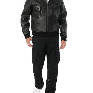 Avirex Men’s Black Nappa Bomber Jacket Genuine Cowhide Leather Hoodie Jacket image 4