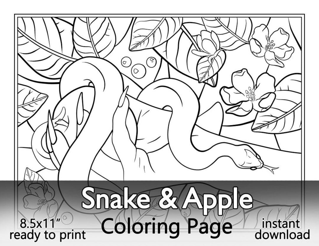 Snake and Apple Coloring Page: Instant JPG Download, Garden of Eden ...