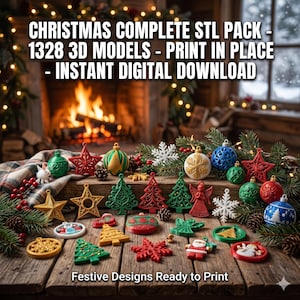 Christmas Complete STL Pack - 1328 3D Models - Print in Place - Instant Digital Download