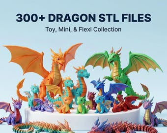 Plus de 300 DRAGONS STL & 3MF pochettes articulées, flexibles, mini, jouet - usage commercial