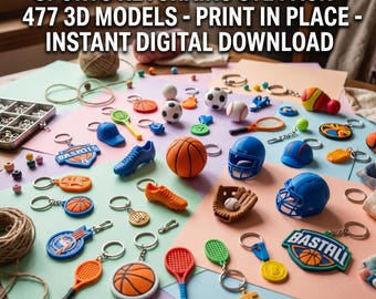 Pack STL de porte-clés de sport - 477 modèles 3D - Impression sur place - Téléchargement numérique instantané