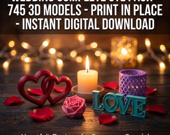 Pack STL complet pour mariage - 745 modèles 3D - Impression sur place - Téléchargement numérique instantané