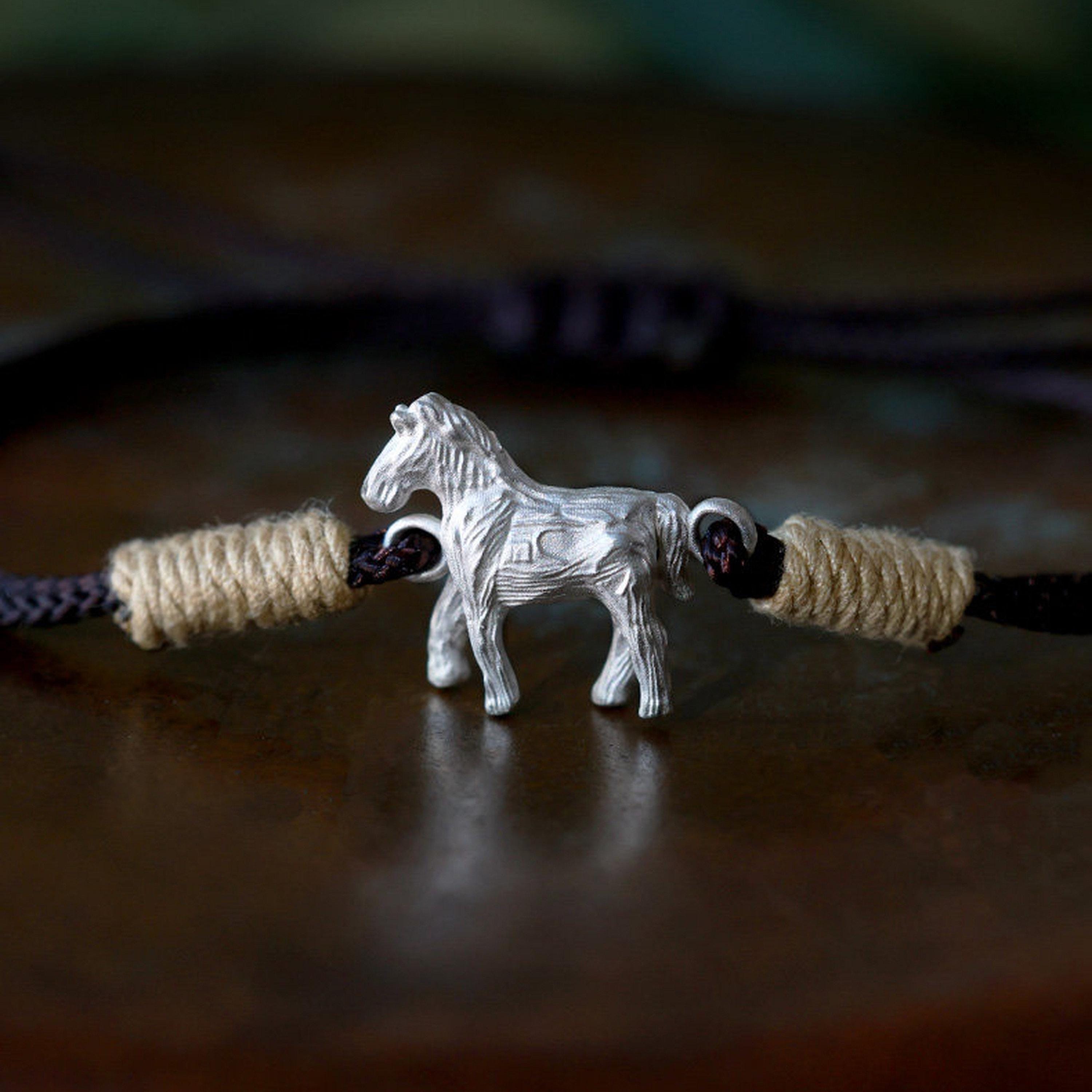 Zodiac Horse Bracelet 999 Fine Silver Hand Woven Red Cord