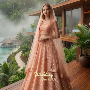 Peach color Lehenga Choli Set |Embroidery, Sequence & Thread Work |Fully Sttiched Lehenga With Dupatta| Ready To Wear |wedding dresses
