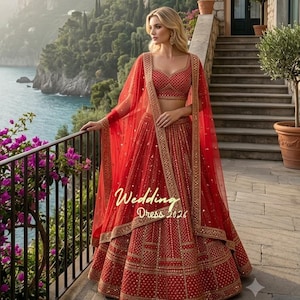 Orange color Lehenga Choli Set |Embroidery, Sequence & Thread Work |Fully Sttiched Lehenga With Dupatta| Ready To Wear |wedding dresses