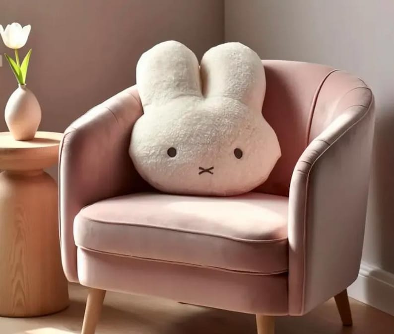 Miffy Bunny Plush Pillow Kawaii Nursery Decor, Anime Plush Toy White image 1