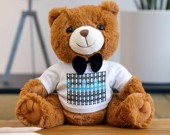 Blue Geometric Pattern Teddy Bear with T-Shirt | Plush Bear