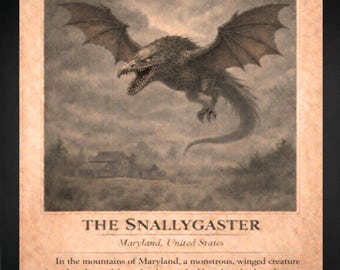 Snallygaster Cryptid Art Framed Wall Print | 11x14 Maryland Folklore Illustration