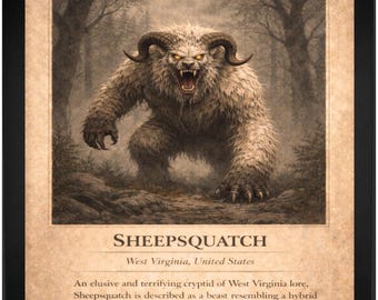 Sheepsquatch Cryptid Art Framed Wall Print | 11x14 Appalachian Folklore Illustration