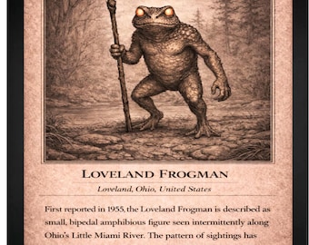 Loveland Frogman Cryptid Art Framed Wall Print | 11x14 Ohio Folklore Illustration