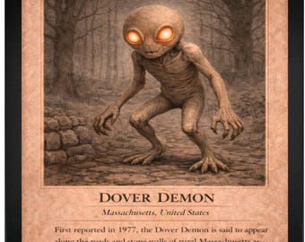 Dover Demon Cryptid Art Framed Wall Print | 11x14 New England Folklore Illustration