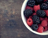 Farm, fresh, mixed berry, raspberry, blackberry, rustic, farmhouse, kitchen, home decor, original fine art photograph, 8 x 10
