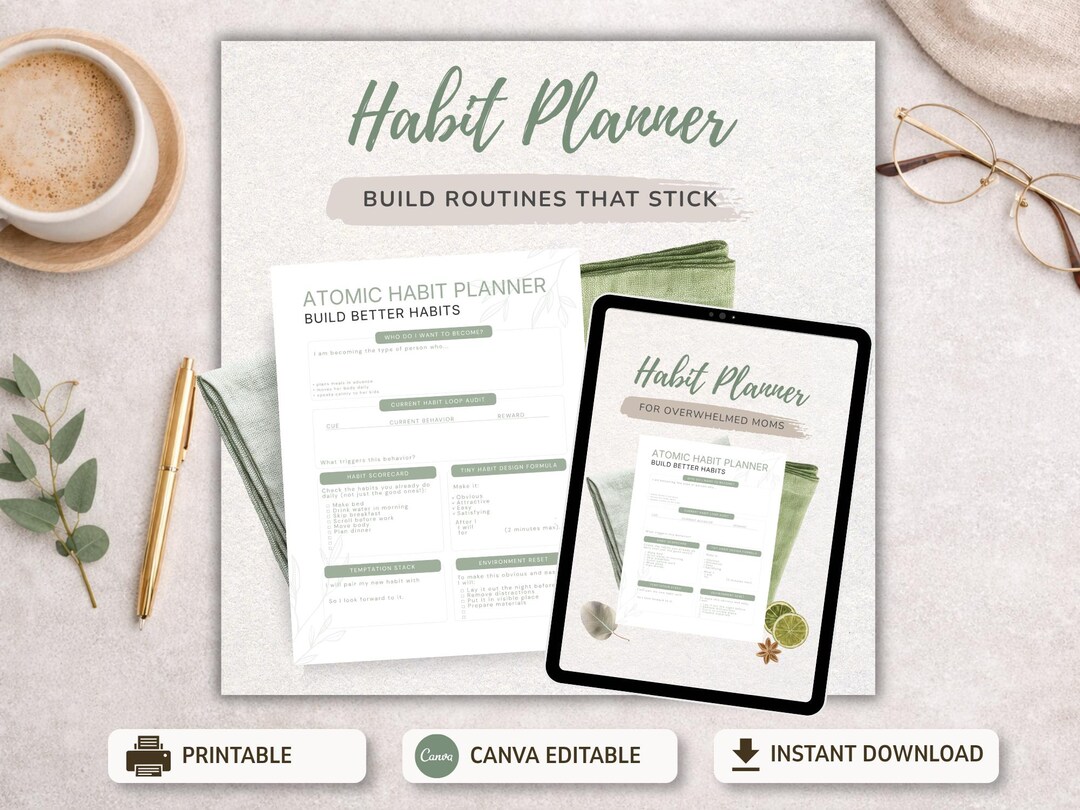 Habit Tracker Printable | Identity Based Atomic Habit Stacking Builder ...