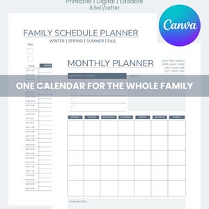 Family Calendar Printable | Weekly Family Schedule Planner | Household Organizer PDF