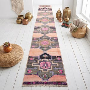 2’5”x23’5” ft Vintage Turkish Runner Rug: Handmade Wool Stair Rug