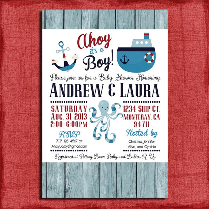 Nautical Baby Shower Invitation Ahoy It S A Boy Anchor I Design You Print