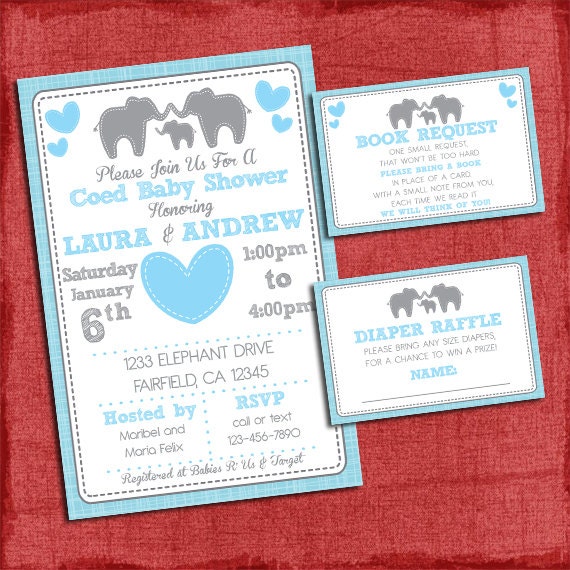 Elephant Baby Shower Invitation Theme Coed Set Elephant Baby Shower Invitation Theme Coed Set Invite Diaper Raffle Ticket Book Request I Design You Print