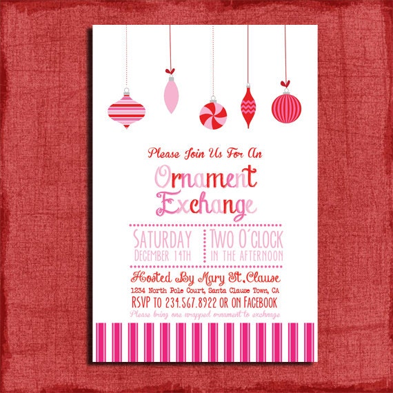 printable pink holiday ornament exchange party invitation diy etsy ornament party invitations