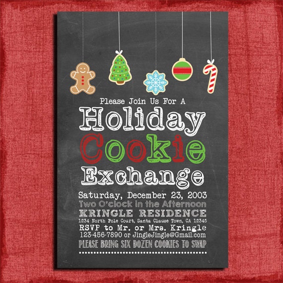 Printable Chalk style Holiday Cookie Exchange Party Invitation-DIY Il_570xn