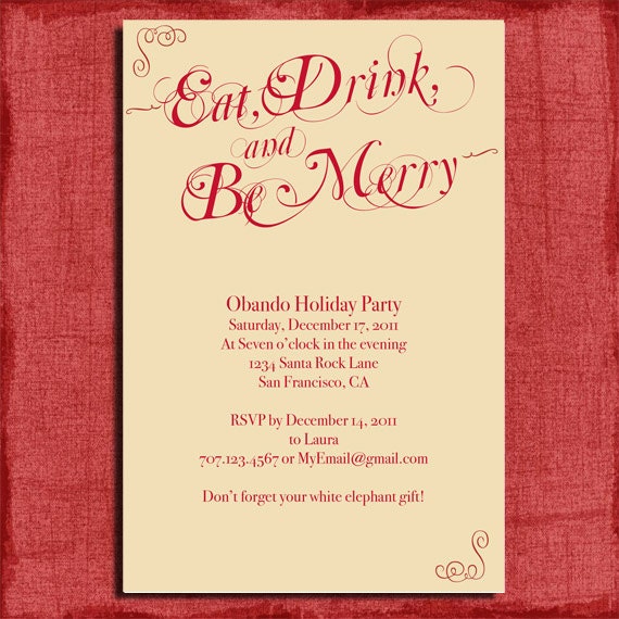 holiday party invitation script style 4x6 invitation print at home