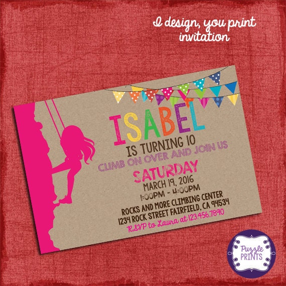 Rock Climbing Invitation Girl Birthday Invitation I Design You