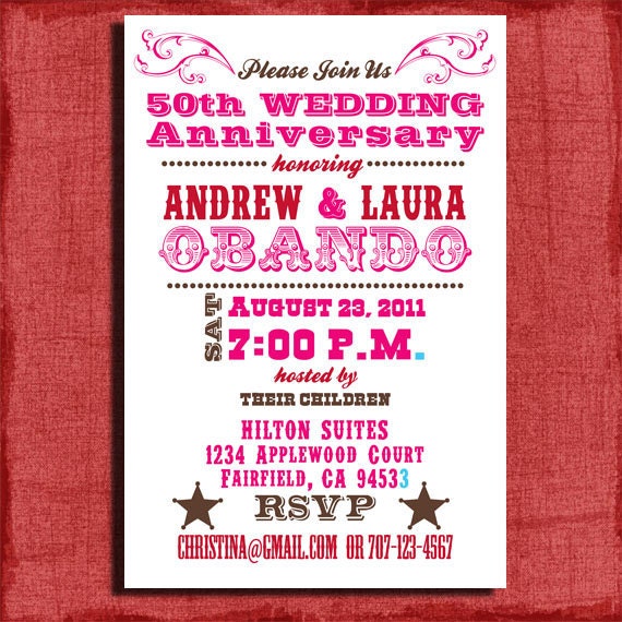 Printable 25th Or 50th Wedding Western Anniversary Invitation 4x6