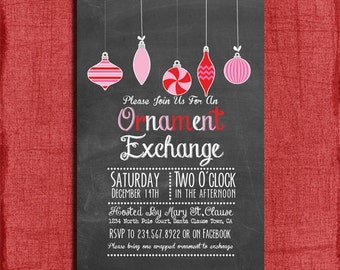 Printable Chalk style Holiday Ornament Exchange Party Invitation-DIY