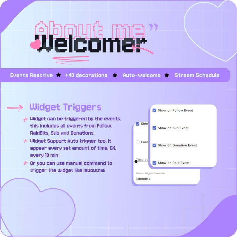 Widget de bienvenue « À propos de moi » pour StreamElements | Popup réactif aux événements | Déclenchement automatique + commande de chat | Twitch et OBS image 5